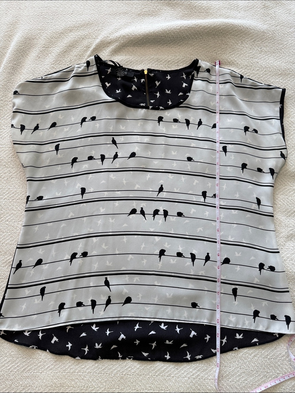 Alfani Black & White Bird-Print Short Sleeve Blouse